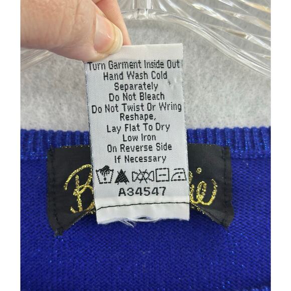 Bob Mackie Size Large Sweater Embroidered Bow Metallic Sparkle Art To Wear Blue - Picture 9 of 9